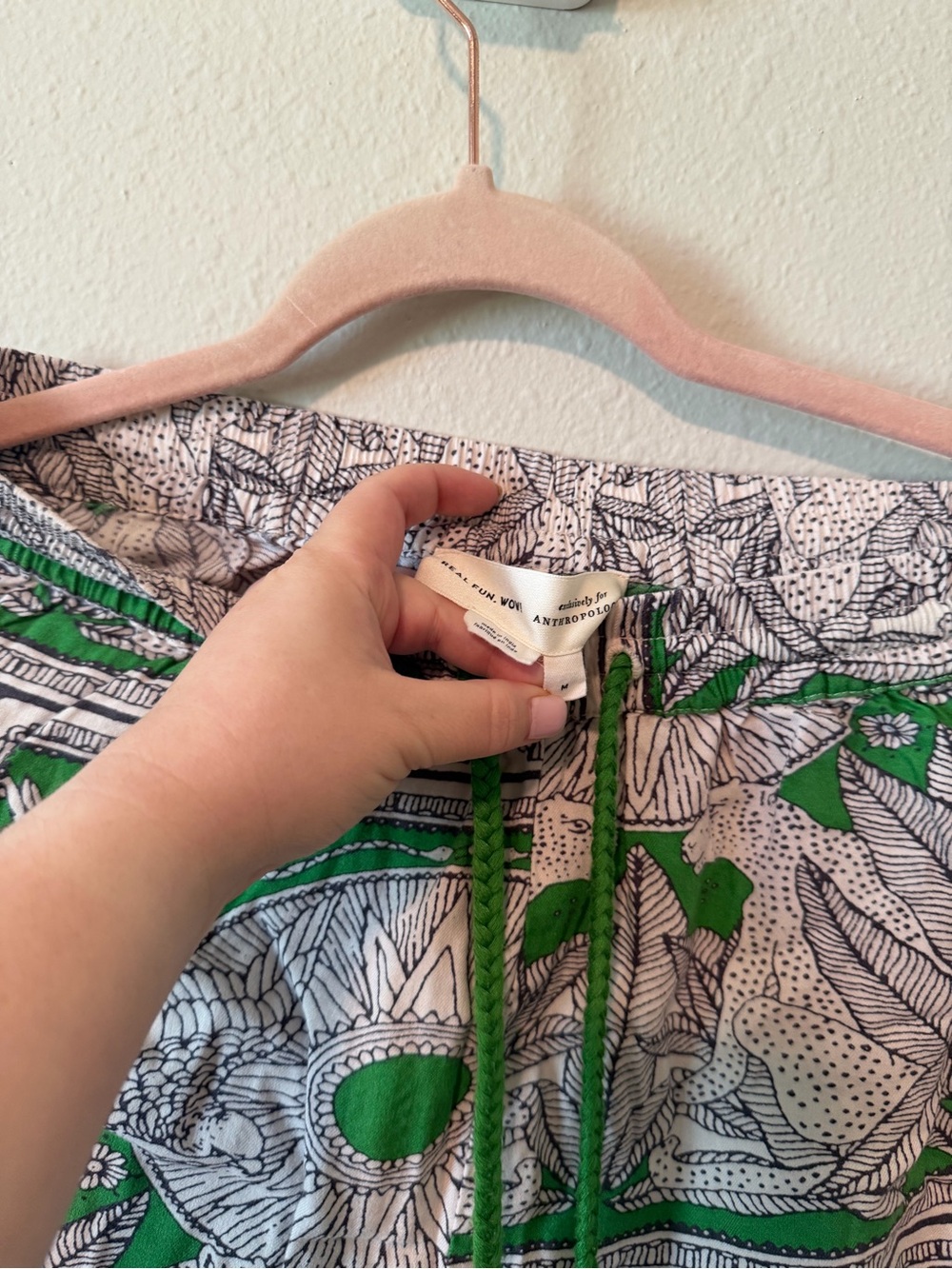 Anthropologie Real Fun Wow Flannel Pajama Bottoms Green White Medium GUC G(002) - Picture 7 of 8